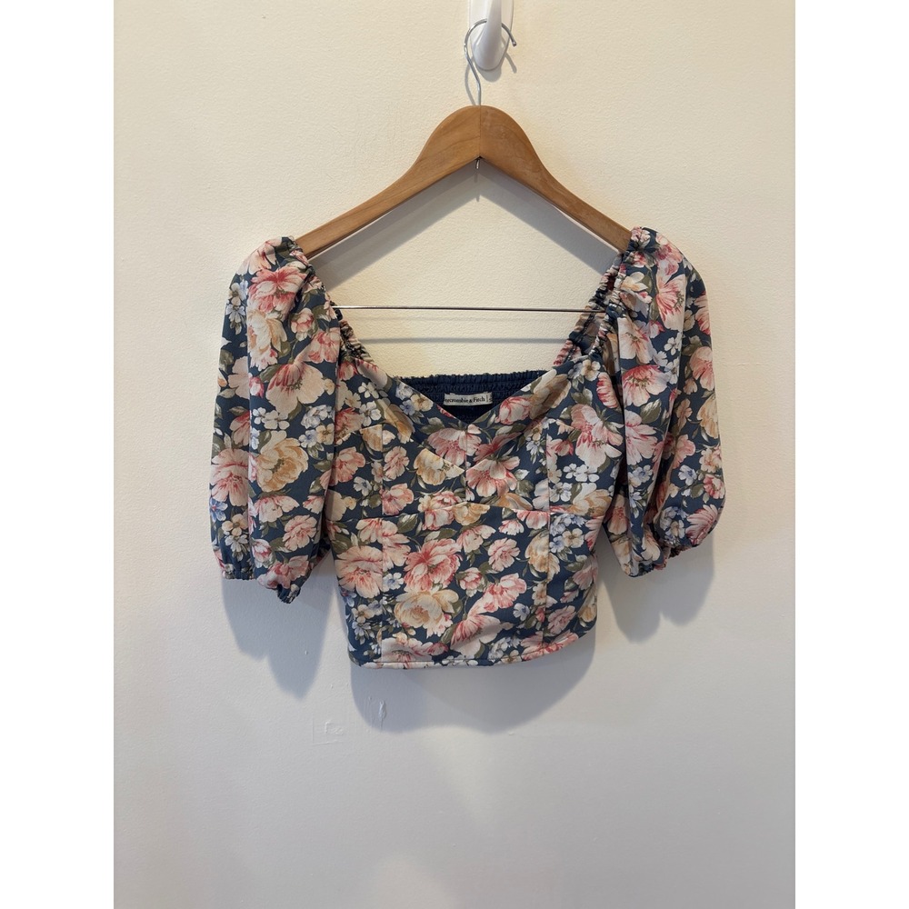 Abercrombie Fitch Floral Puff‎ Sleeve Smocked Crop Top XS